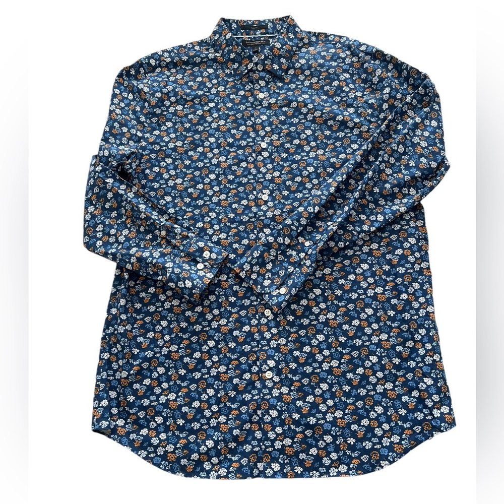 Banana Republic Blue Orange Floral Long Sleeve Dress Shirt Non-Iron Slim Size XL